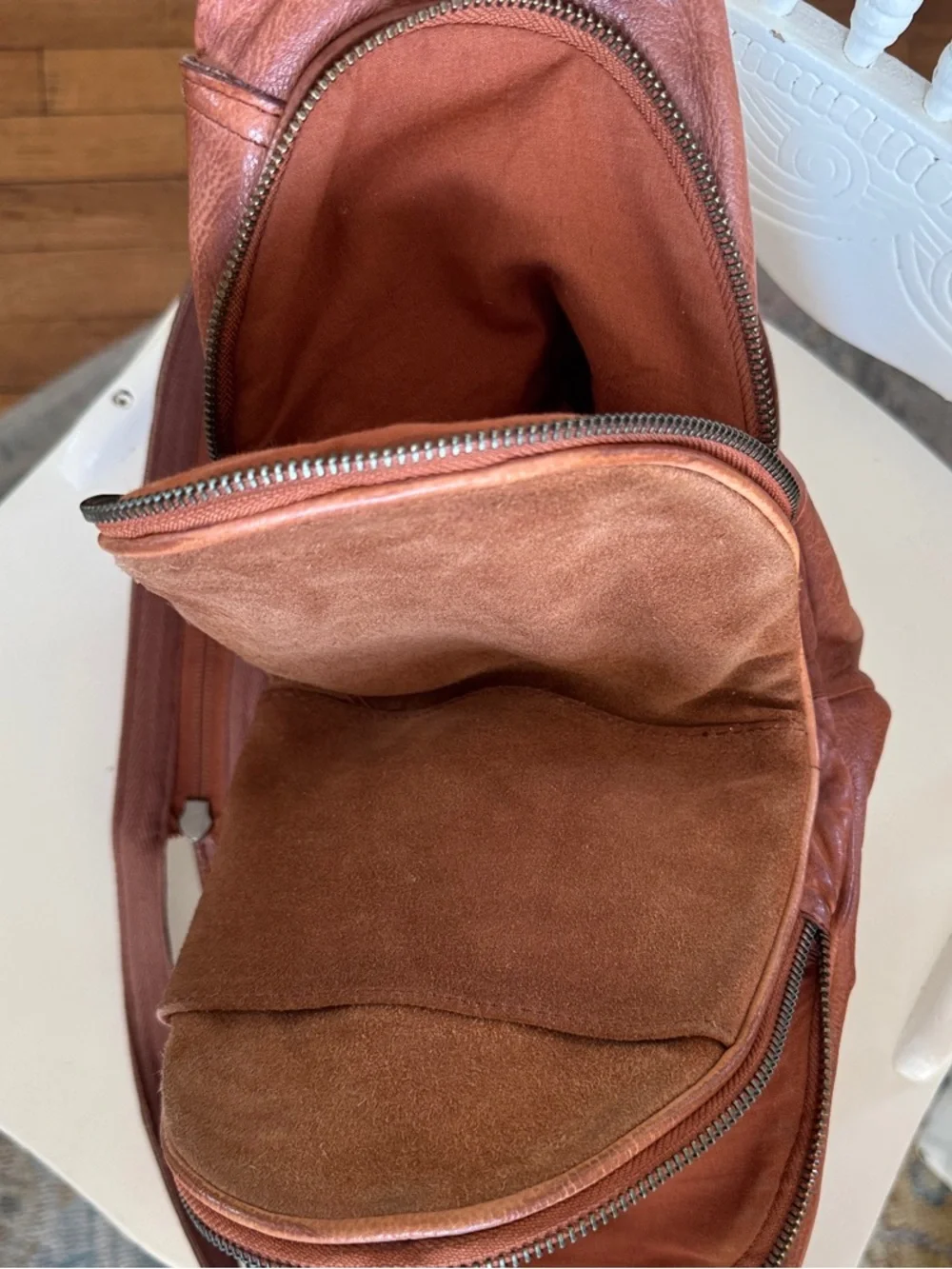 We the Free Brown Leather Sling Backpack